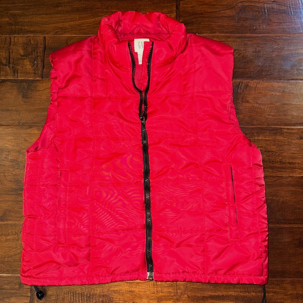 VINTAGE Y2K Gap Vest Men's Large Red‎ Full Zip Quilted Puffer Retro Insulated